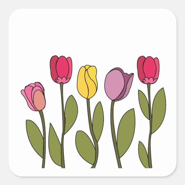 Sticker Carré Tulipe Floral Coloré Tulipe (Devant)