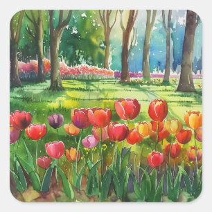 Sticker Carré Tulipes dans le parc