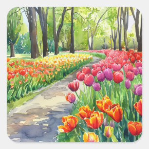 Sticker Carré Tulipes dans le parc