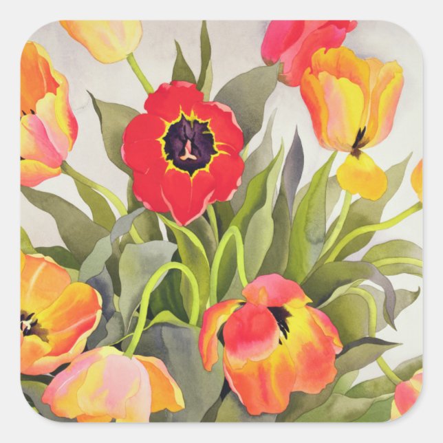 Sticker Carré Tulipes orange et rouge (Devant)