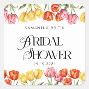 Sticker Carré Tulipes roses oranges modernes Fête des mariées fl