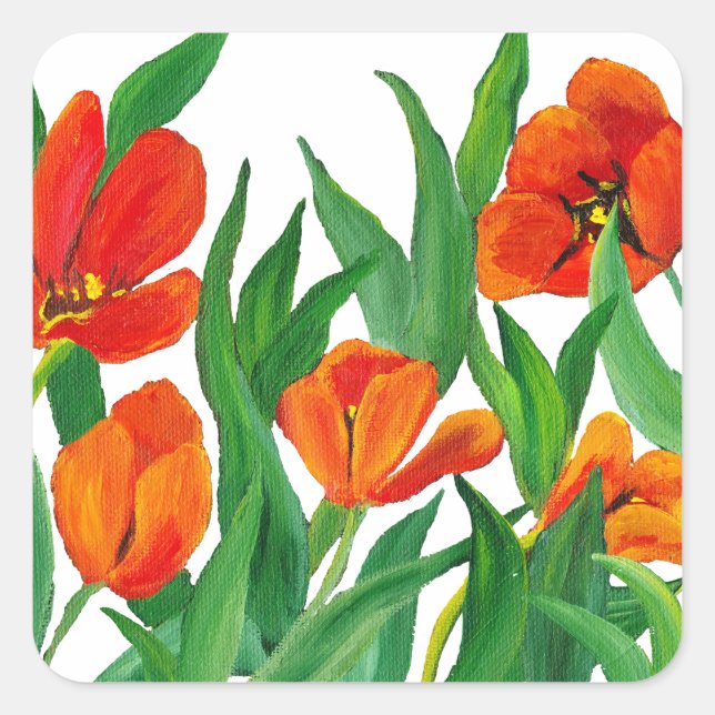 Sticker Carré Tulipes rouges (Devant)