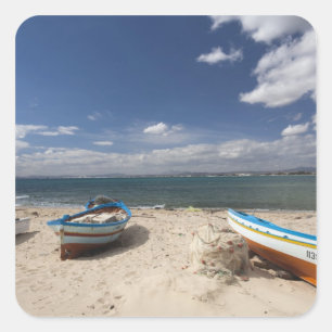 Sticker Carré Tunisie, Cap Bon, Hammamet, bateaux de pêche sur