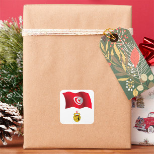 Sticker Carré Tunisie Drapeau et armoiries patriotique tunisienn