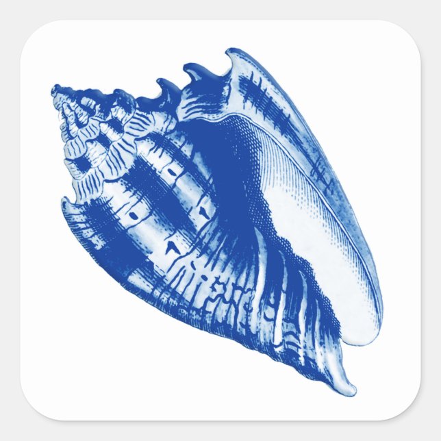 Sticker Carré Turban Conch Shell, Indigo bleu et blanc (Devant)