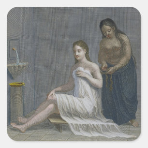 Sticker Carré Turc Girl, avoir les cheveux tressés dans les bain