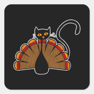Sticker Carré Turkey Cat Lover Thanksgiving Family Kids Kitty