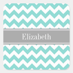 Sticker Carré Turq / Aqua Wht Chevron Gray Nom Monogram