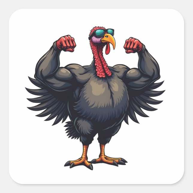 Sticker Carré Turquie Bodybuilding Thanksgiving Day Gym entraîne (Devant)
