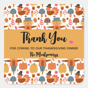 Sticker Carré Turquie et carecrow Thanksgiving Merci Motif