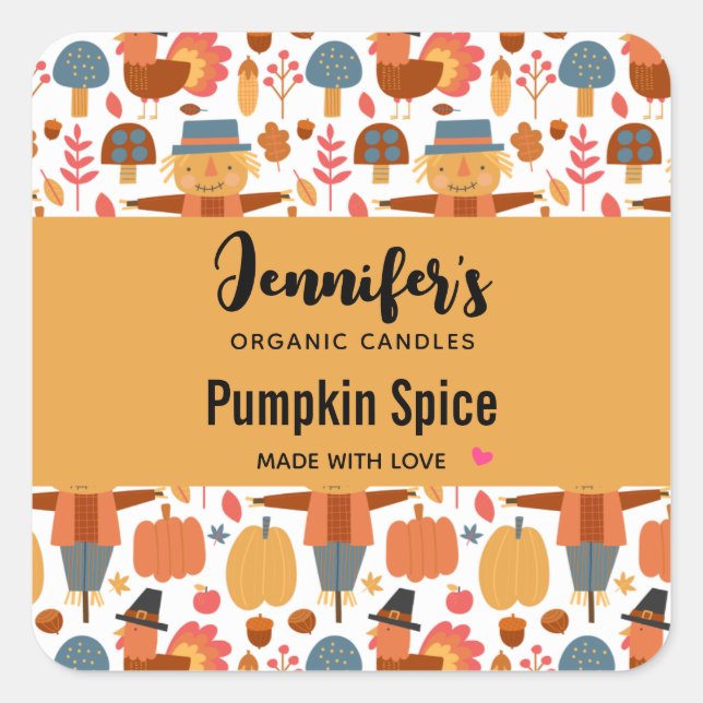 Sticker Carré Turquie et chandelle Motif de Thanksgiving (Devant)