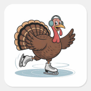 Sticker Carré Turquie Patinage sur glace Thanksgiving Gobbler
