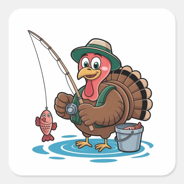 Sticker Carré Turquie Pêche Thanksgiving Turquie pêcheur (Devant)