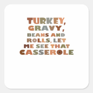 Sticker Carré Turquie Roule Casserole, Thanksgiving Retro Funny