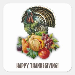 Sticker Carré Turquie vintage et Citrouille Thanksgiving