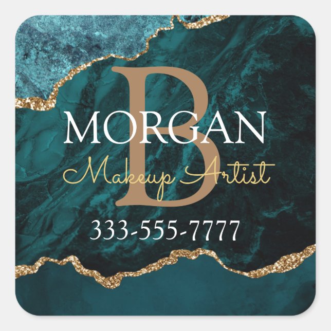 Sticker Carré Turquoise Black Gold Agate do-it-yourself Nom Mono (Devant)