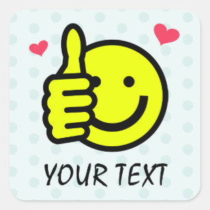 Sticker Carré Turquoise Bleu Pouce vers le haut Smile Face Texte