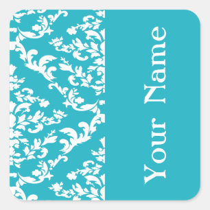 Sticker Carré Turquoise Bold Damask à Emporiomoffa avec nom