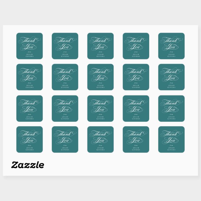 Sticker Carré Turquoise Elegant Script Graduation Merci (Feuille)