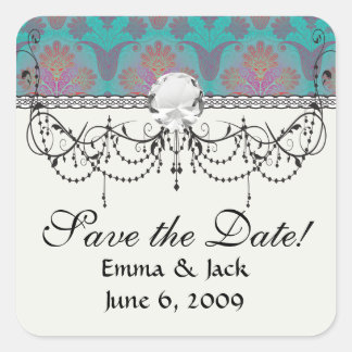Sticker Carré turquoise et magenta funky damask.ai