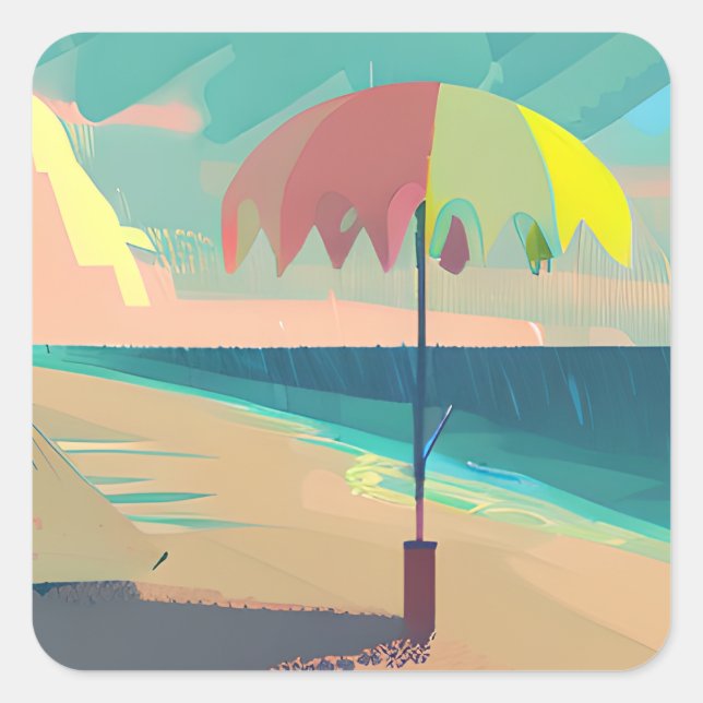 Sticker Carré Turquoise et Peach Beach Abstrait AI Art (Devant)