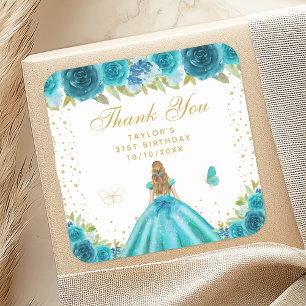 Sticker Carré Turquoise Floral Blonde Hair Princess Anniversaire