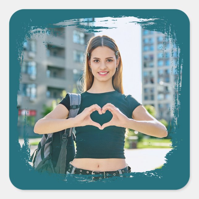 Sticker Carré Turquoise foncé photo de la frontière (Devant)