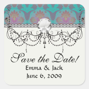 Sticker Carré turquoise funky et magenta damask.ai