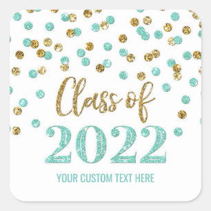 Sticker Carré Turquoise Gold Parties scintillant Confetti Gradua