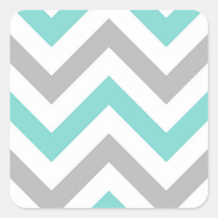 Sticker Carré Turquoise, Gray, Wht Large Chevron Zig Zag