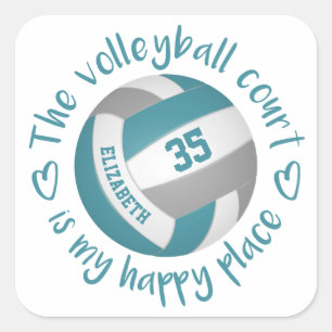 Sticker Carré turquoise gris volleyball girly heureux lieu typog
