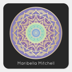 Sticker Carré Turquoise Indigo et Purple Gold Mandala Carré S