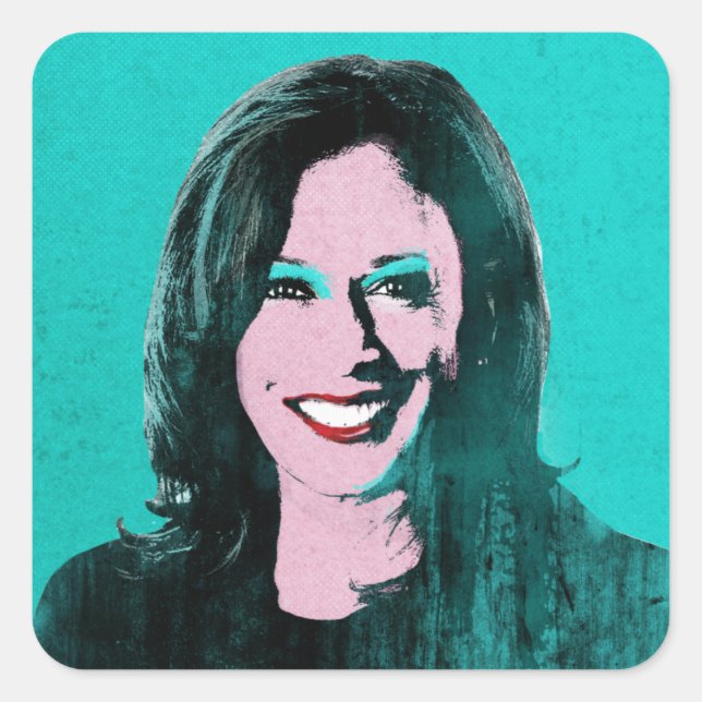 Sticker Carré Turquoise Kamala Harris Pop Art (Devant)
