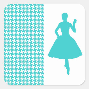 Sticker Carré Turquoise Moderne Houndstooth avec Silhouette Mode