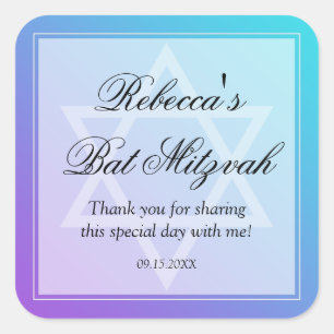 Sticker Carré Turquoise Purple Star de David Bat mitzvah Favoris