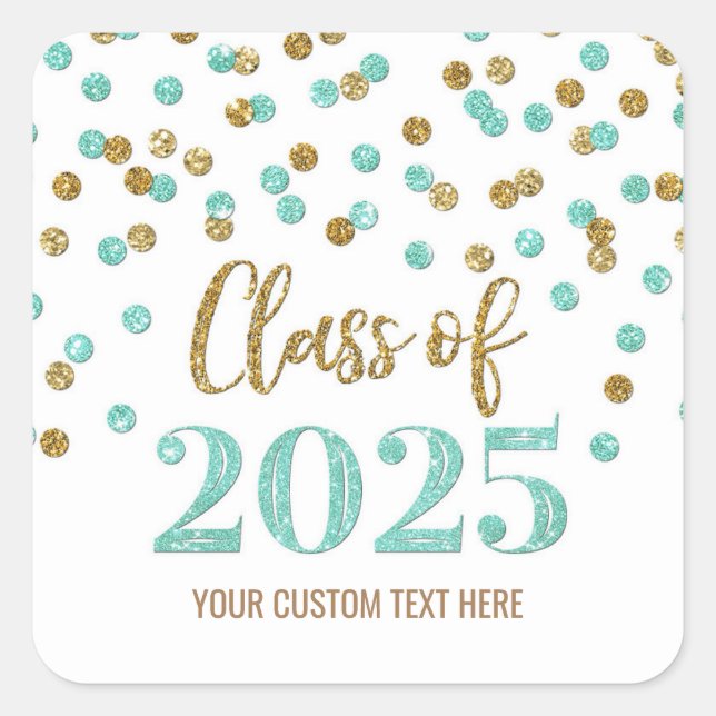 Sticker Carré Turquoise Red Confetti Graduation 2025 (Devant)