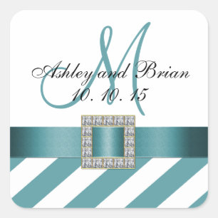Sticker Carré Turquoise Stripes Mariage initial Favoriser Étique