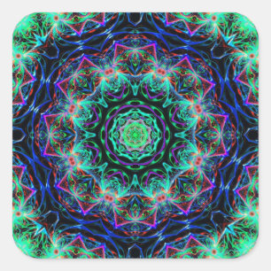 Sticker Carré Turquoise Turquoise bleu fractal Mandala Motif