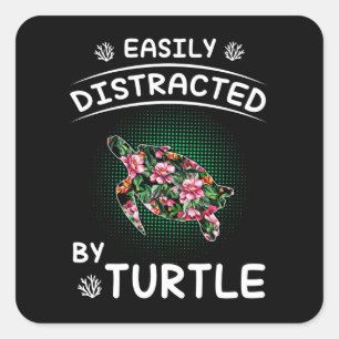 Sticker Carré Turtle Lover Facilement Distrait Par La Tortue