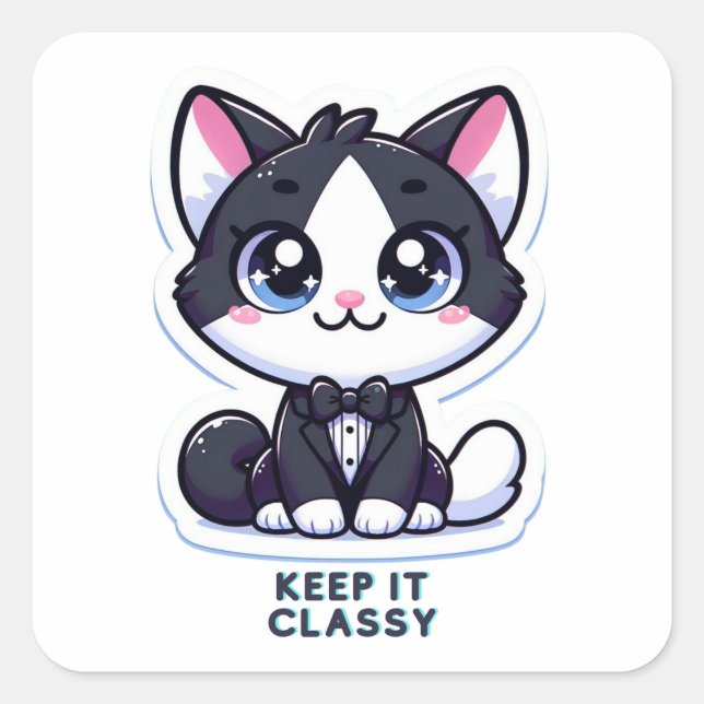 Sticker Carré tuxedo cat le garder classe (Devant)