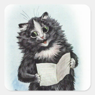 Sticker Carré Tuxedo Cat Reading Illustration par Louis Wain