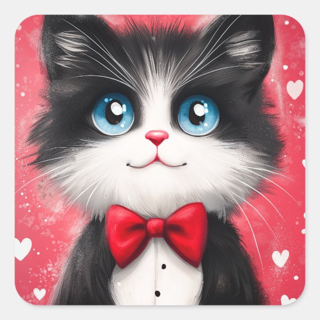 Sticker Carré Tuxedo Cat Valentine (Devant)