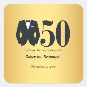 Sticker Carré Tuxedo élégant pour homme Or Noir 50e Anniversaire