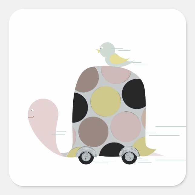 Sticker Carré Tweeter sur une tortue (Devant)