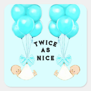 Sticker Carré Twin Boys Blue Balloons Baby shower