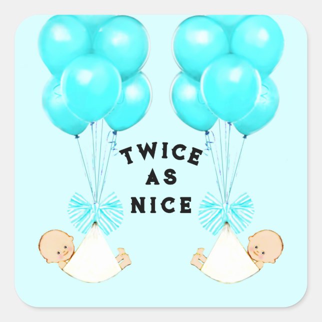 Sticker Carré Twin Boys Blue Balloons Baby shower (Devant)