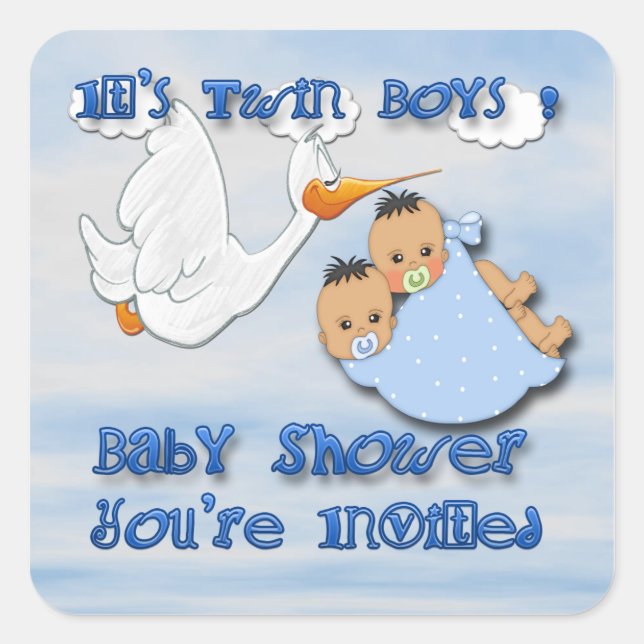 Sticker Carré Twin Boys - Scellage de l'enveloppe de Baby shower (Devant)