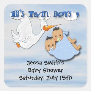 Sticker Carré Twin Boys - Stork Baby shower Favoriser les autoco