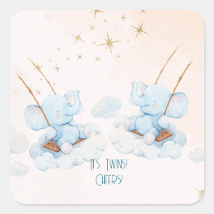 Sticker Carré Twin Elephants Swing dans le Baby shower des nuage