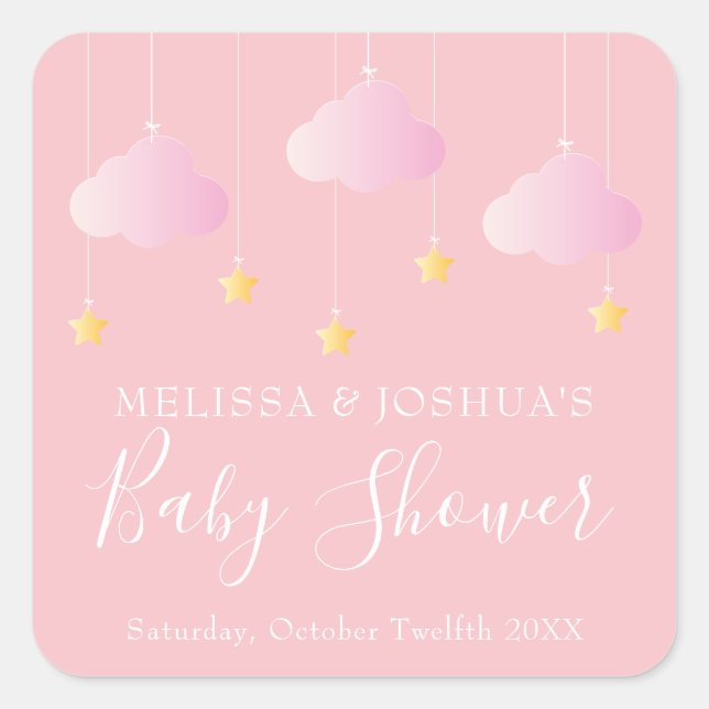 Sticker Carré Twinkle petit baby shower étoile rose doux (Devant)